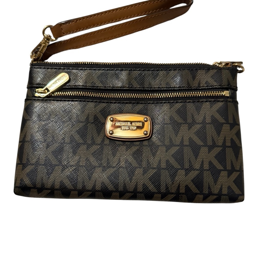 Michael Kors‎ Tan and Brown Clutch with Gold Hardware